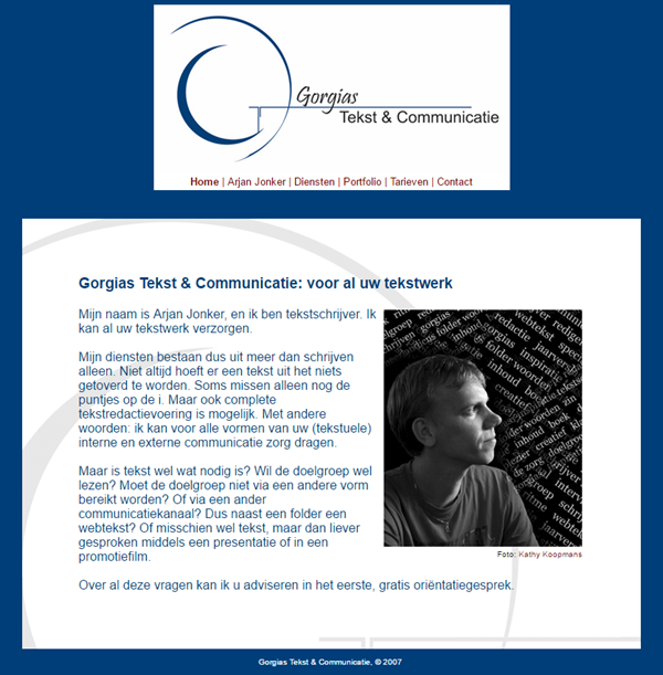 Website Gorgias Tekst & Communicatie in 2007