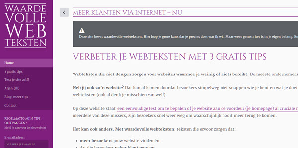 Website van Waardevolle Webteksten in 2013